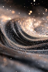 Elegant sequins create a captivating swirl pattern, shimmering and glimmering against a dark backdrop, enhancing the visual appeal of the scene with rich textures and depth