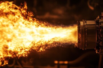 Rocket engine thrust chamber demonstrates powerful hot fire test with intense combustion effects, Rocket engine thrust chamber performing a hot fire engine test seamless ing