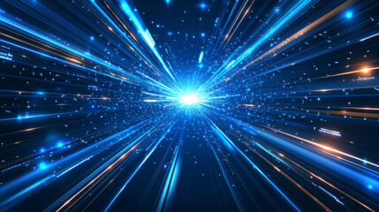 Fototapeta premium Sparkling Crystal Effects on Deep Blue or Black Background, Stunning abstract light burst with vibrant blue rays, creating a sense of energy and movement 