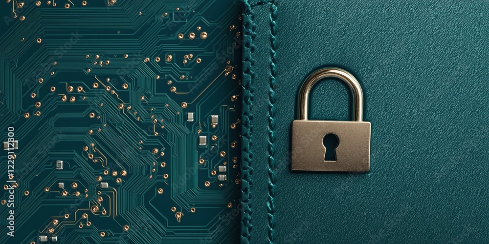 Aufkleber digital security lock on circuit board background, symbolizing cybersecurity and data protection