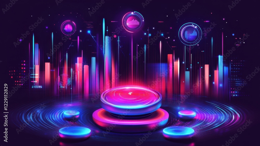Aufkleber a futuristic data room setup featuring holograms and smart analytics tools.