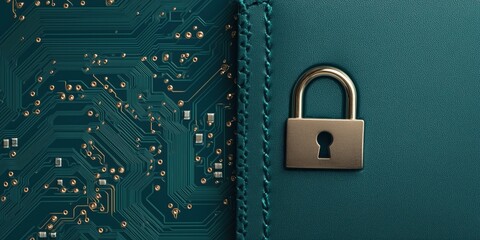 Digital security lock on circuit board background, symbolizing cybersecurity and data protection
