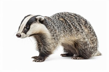 Fototapeta premium Wild badger on white studio background. KI generiert, generiert, AI generated