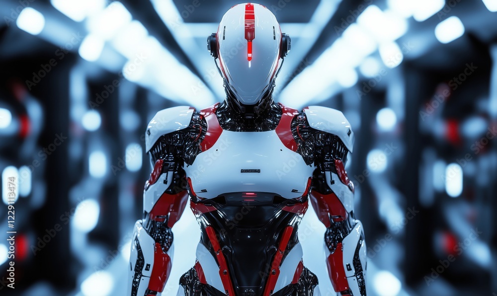 Poster futuristic humanoid robot with sleek design and advanced technology in a high-tech environment, show