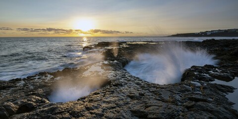 Sunrise at El Bufadero de La Garita, Waterhole, Gran Canaria, Canary Islands, Spain, Europe