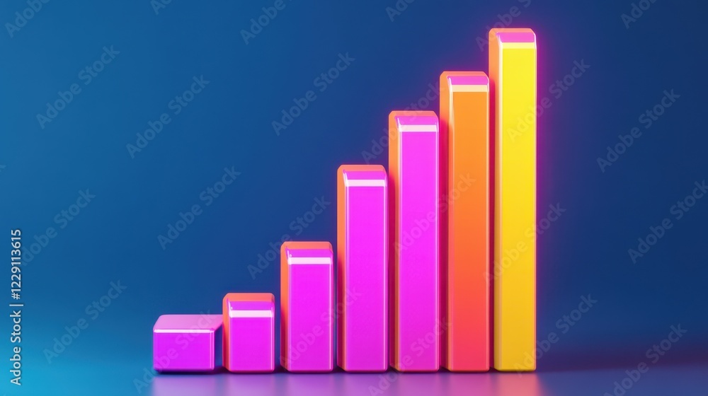 Poster a glowing d bar graph representing rising financial trends and analytics.