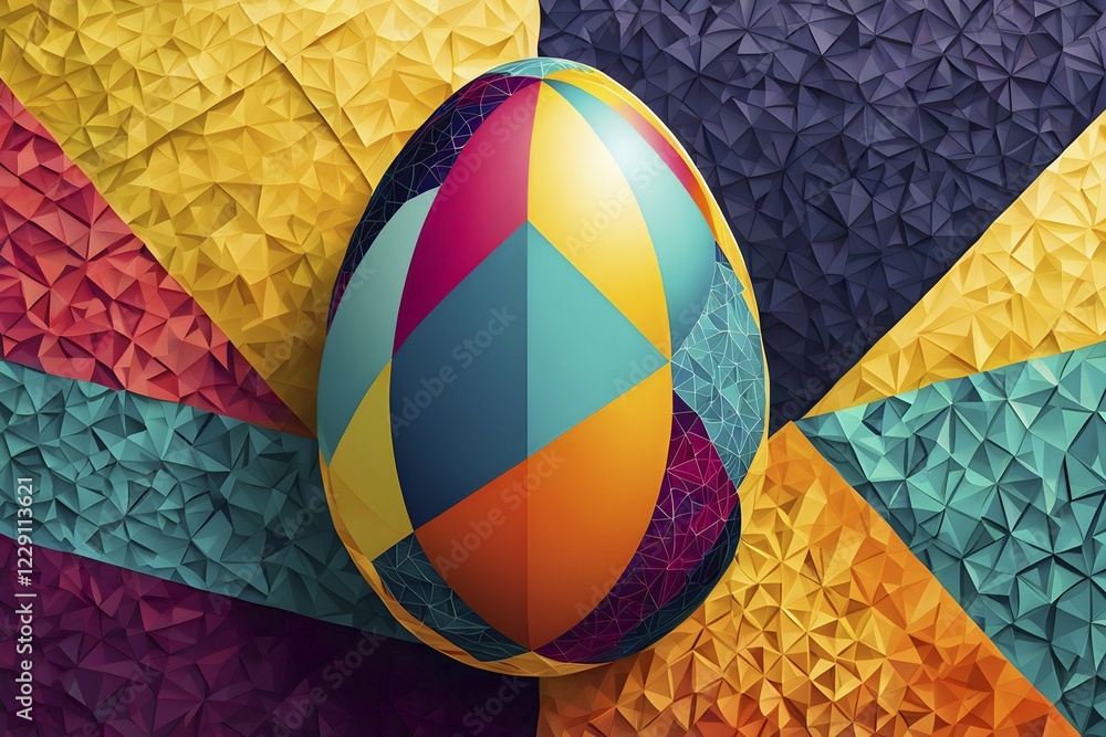 Poster abstract easter egg design with geometric patterns, bold colors, and a mix of textures, creating a m