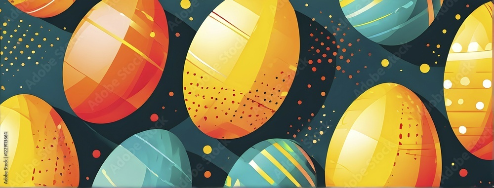 Poster abstract easter egg design with geometric patterns, bold colors, and a mix of textures, creating a m