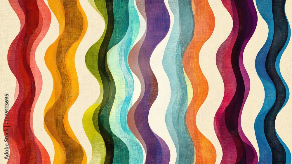 Poster vibrant abstract waves in vivid colors for artistic background or decoration, featuring fluid lines 
