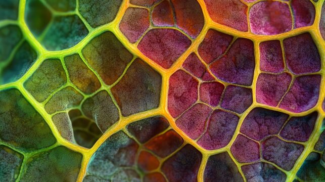 Vibrant abstract patterns of plant cells under microscope revealing nature s hidden beauty