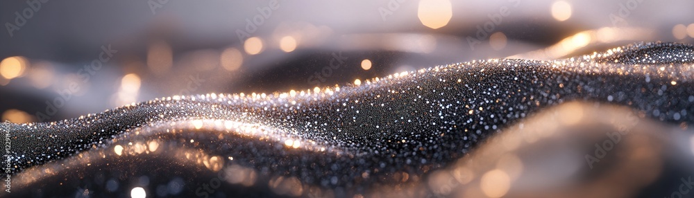 Poster a captivating array of monochromatic sequins swirls in dynamic patterns, reflecting light in a stunn