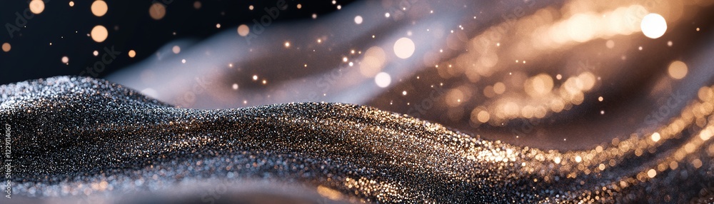 Poster a dynamic swirl of monochromatic sequins captures light, producing a shimmering effect. the scene em