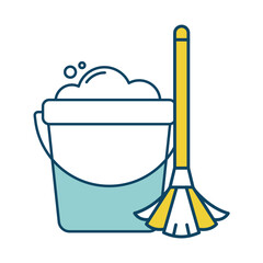 Mopping – Mop and Bucket Representing Efficient Floor Cleaning and Sanitization for a Spotless and Hygienic Home or Workplace. Vector illustration.