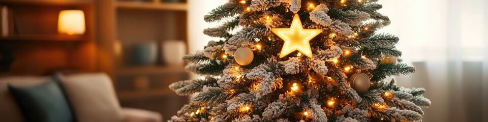 A festive Christmas tree with a shining star at the top, perfect for holiday decorations or seasonal events