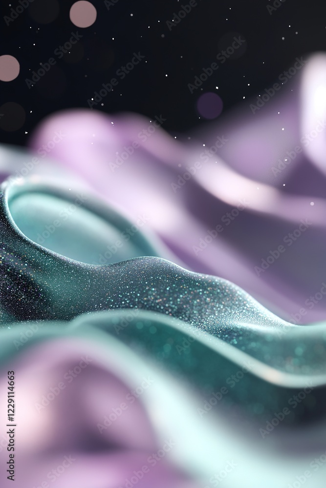 Poster colors blend seamlessly in a captivating flow of greens, purples, and blues, creating soft texture a