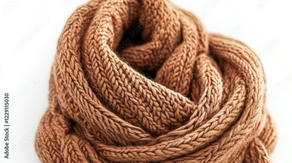 Poster a close-up view of a scarf on a white surface, suitable for use in editorial or commercial contexts