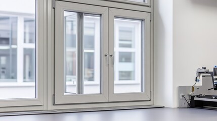 A high-performance soundproof window being tested for acoustic insulation in a laboratory.
