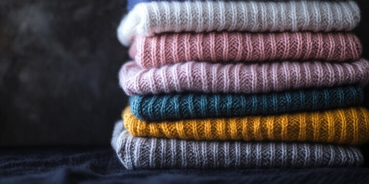 A stack of sweaters piled high on top of each other