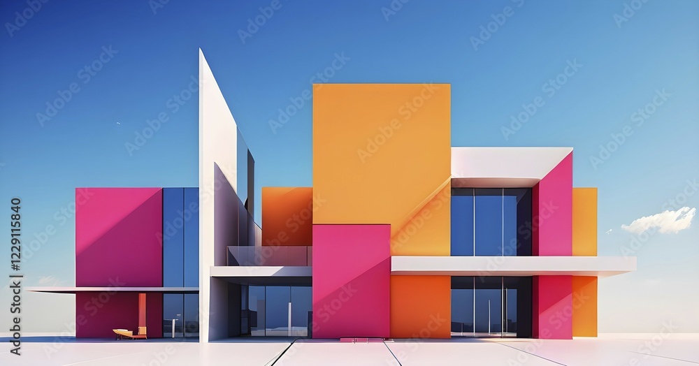 Aufkleber minimalist architectural render composition of modern buildings in simple and clean geometric forms 