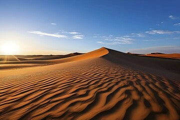 First light of dawn illuminating the endless dunes of the Sahara, AI generated