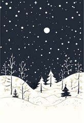 Naklejka premium Abstract illustration of a white Christmas card with delicate hand-drawn illustrations, empty space for text, AI generated