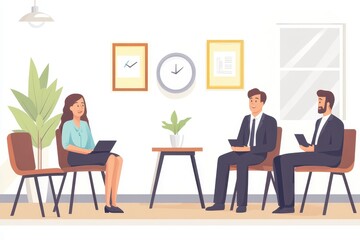 Managers conducting an interview with a new employee in a modern office environment, managers at an interview with a new employee of the company
