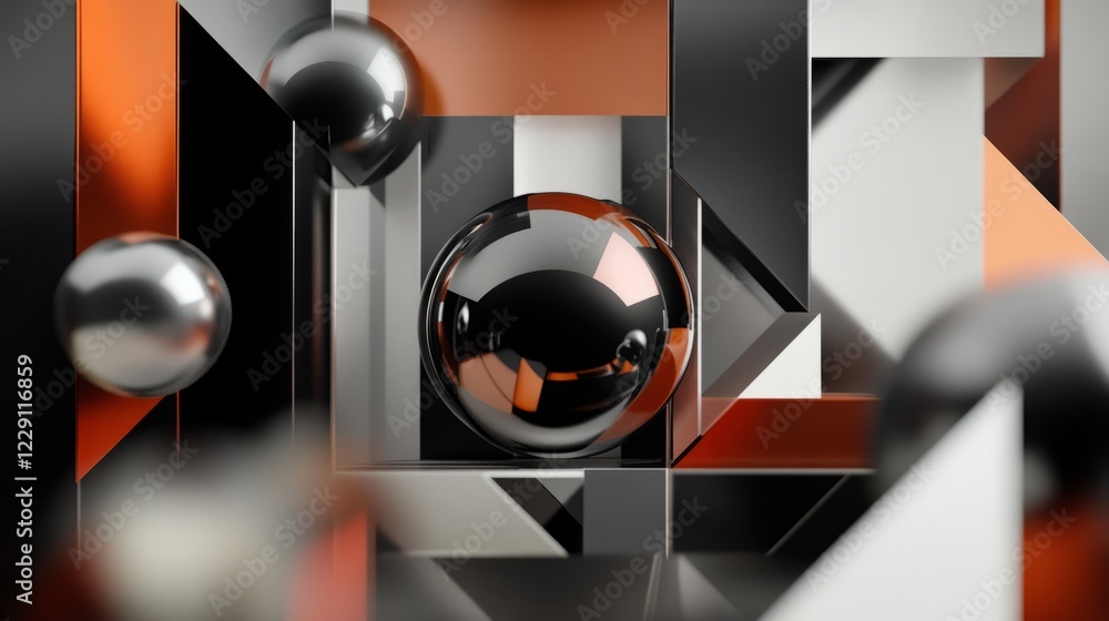 Aufkleber a striking 3d abstract composition featuring metallic spheres and angular geometric shapes in a mode