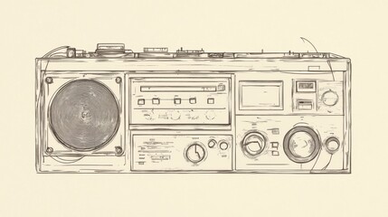 Vintage boombox sketch illustration.