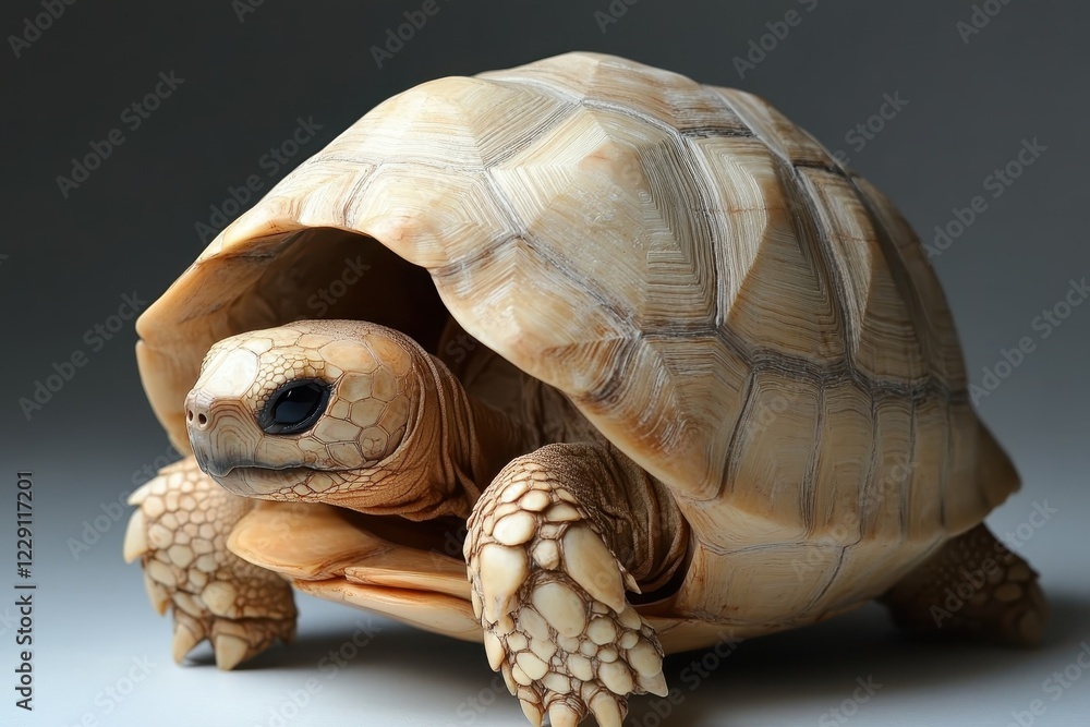 Poster tortoise emerging from shell, showcasing its unique features and habitat in a calm setting, tortoise