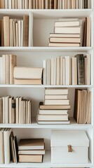 Neatly Organized Bookshelves with Vintage and Blank Spines