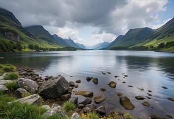 A row of colorful boathouses on the edge of a lake in Wales
