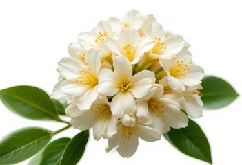 A close-up of a bunch of orange tree flowers with a white background