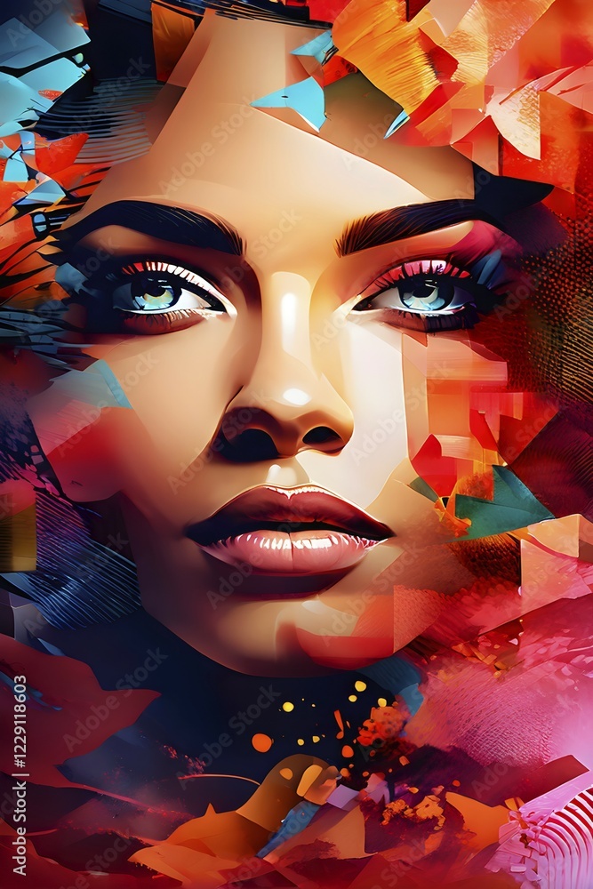 Poster ai generated abstract portrait in vector art foundation watercolor textures with overlapping photogr