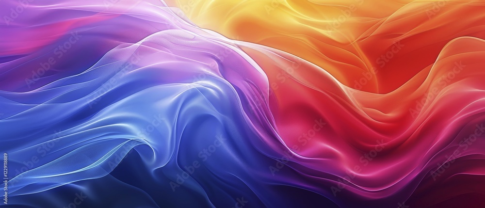 Poster dynamic scene with flowing fabric in vibrant colors and smooth textures, creating a sense of motion,