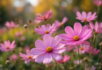 Fototapeta premium A close-up of a pink cosmos flower blowing in the wind