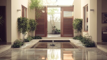 A stylish pivot door in a luxury villa, seamlessly blending indoor and outdoor spaces.