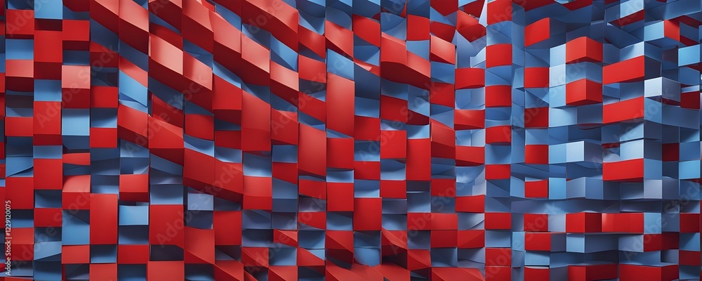 Poster abstract rendering of organic grid structure in a complex pattern in blue and red colors, ai generat