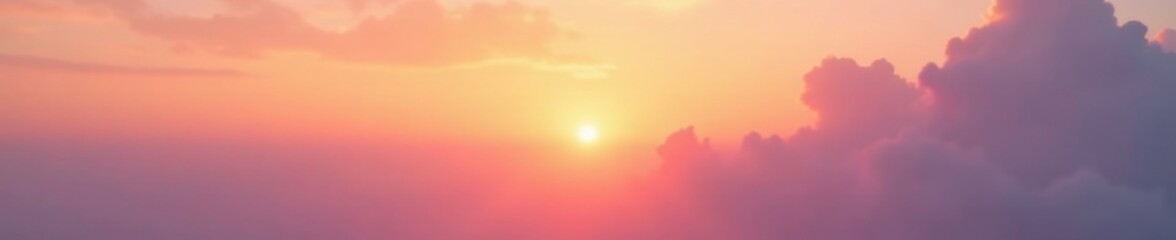 Fototapeta premium Sunset with soft pink clouds and golden light, gentle hue, soft focus, sunset