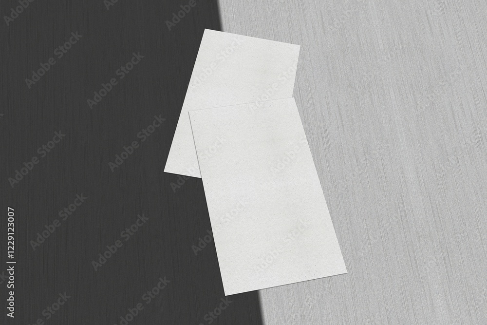 Aufkleber two white rectangle shapes overlapping with a sharp light and shadow contrast, blank white business 