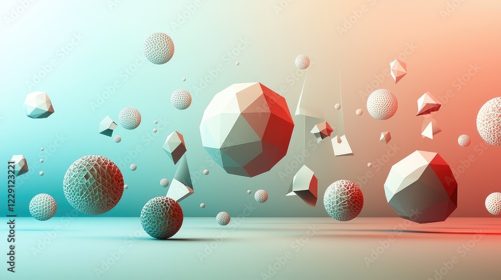 Poster abstract 3d geometric shapes floating in colorful gradient background