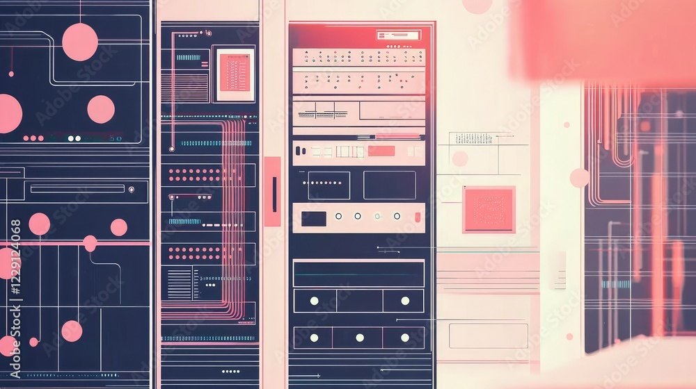 Poster abstract digital technology background with server and circuit design