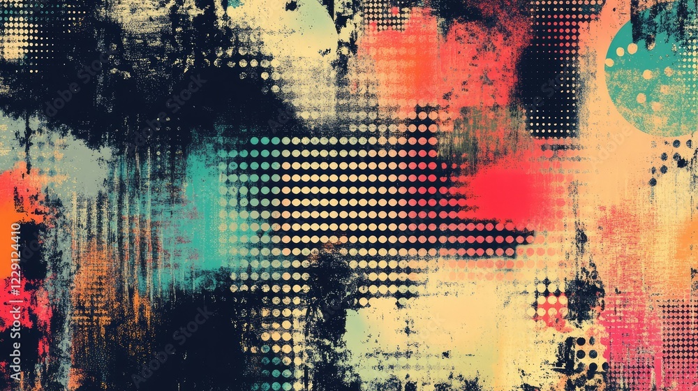 Poster Abstract textured background featuring bold colors and dynamic patterns with splashes of paint and geometric shapes ideal for creative projects and design concepts.
