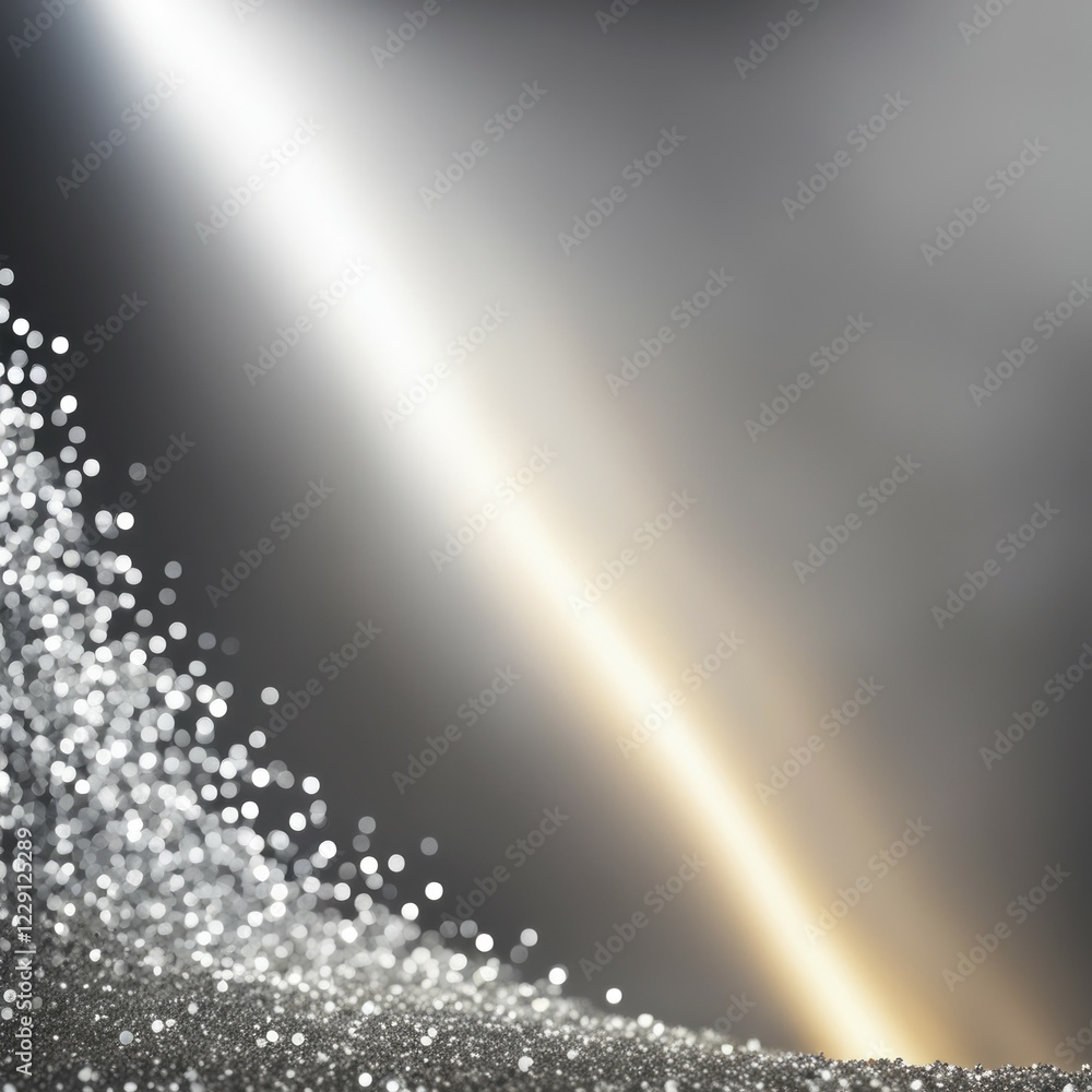 Aufkleber metallic particles illuminated by soft light rays, creating a bokeh effect with a gradient backgroun