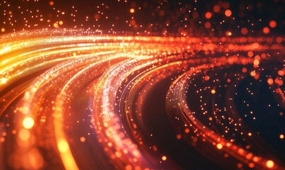Vibrant abstract background of glowing orange light trails and dynamic sparks, creating a futuristic and energetic design. Perfect for technology, energy, and motion concepts.