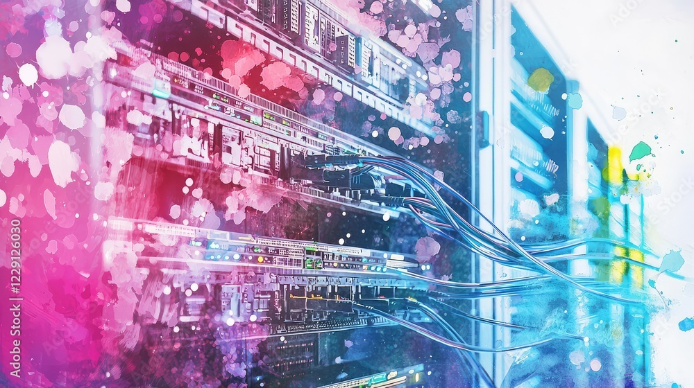 Poster abstract colorful background of network server technology close-up