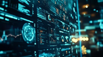 Analysts use computers and dashboards for business data analysis and information management systems.