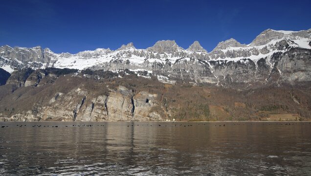 The lake Walensee and the Churfirsten mountains - Canton of St. Gallen, Switzerland, Europe., Europe