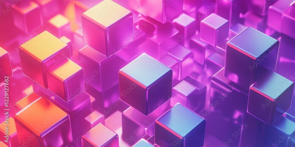 Poster a colorful image of many cubes in various sizes. the image is a representation of a futuristic citys