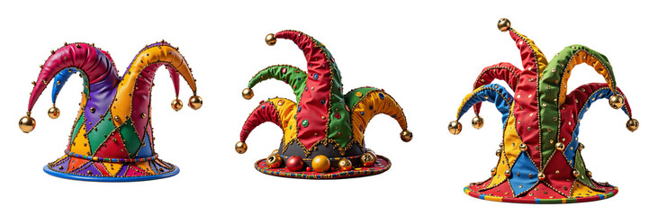 Multicolored Jester Hats with Bells Displayed