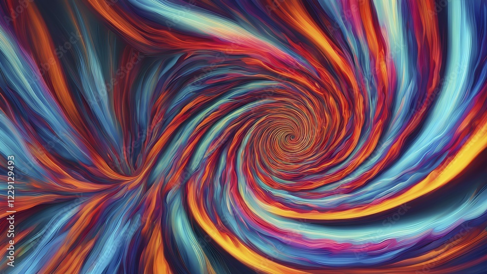 Poster abstract digital art capturing the essence of a swirling tunnel in vibrant colors in dynamic motion,